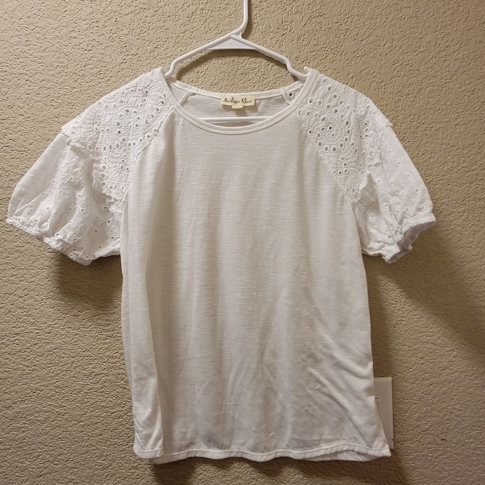 Indigo Rose top with eyelet sleves
